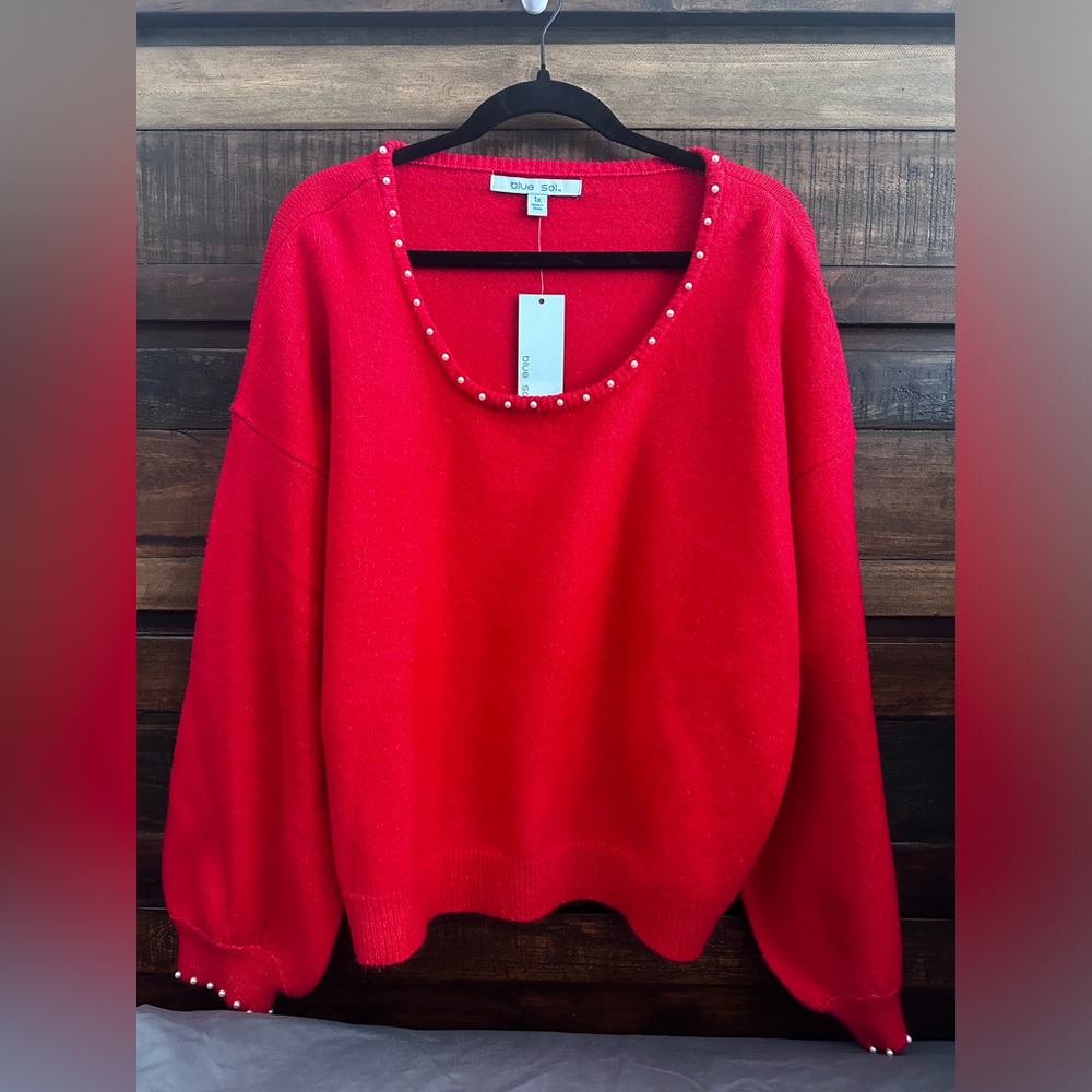 NWT Blue Sol Plus Size Sweater With Pearl Accents